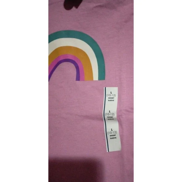 NWT, Cat & Jack Pink T-Shirt W/ Rainbow Girls Size L 10 / 12, Large Short Sleeve - Picture 4 of 10